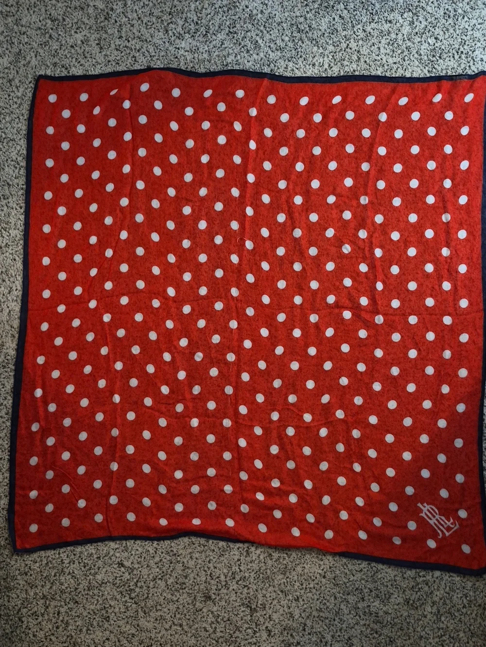 Lauren Ralph Lauren Red White Polka Dot Silk Oversized Square Scarf Shawl 40x42